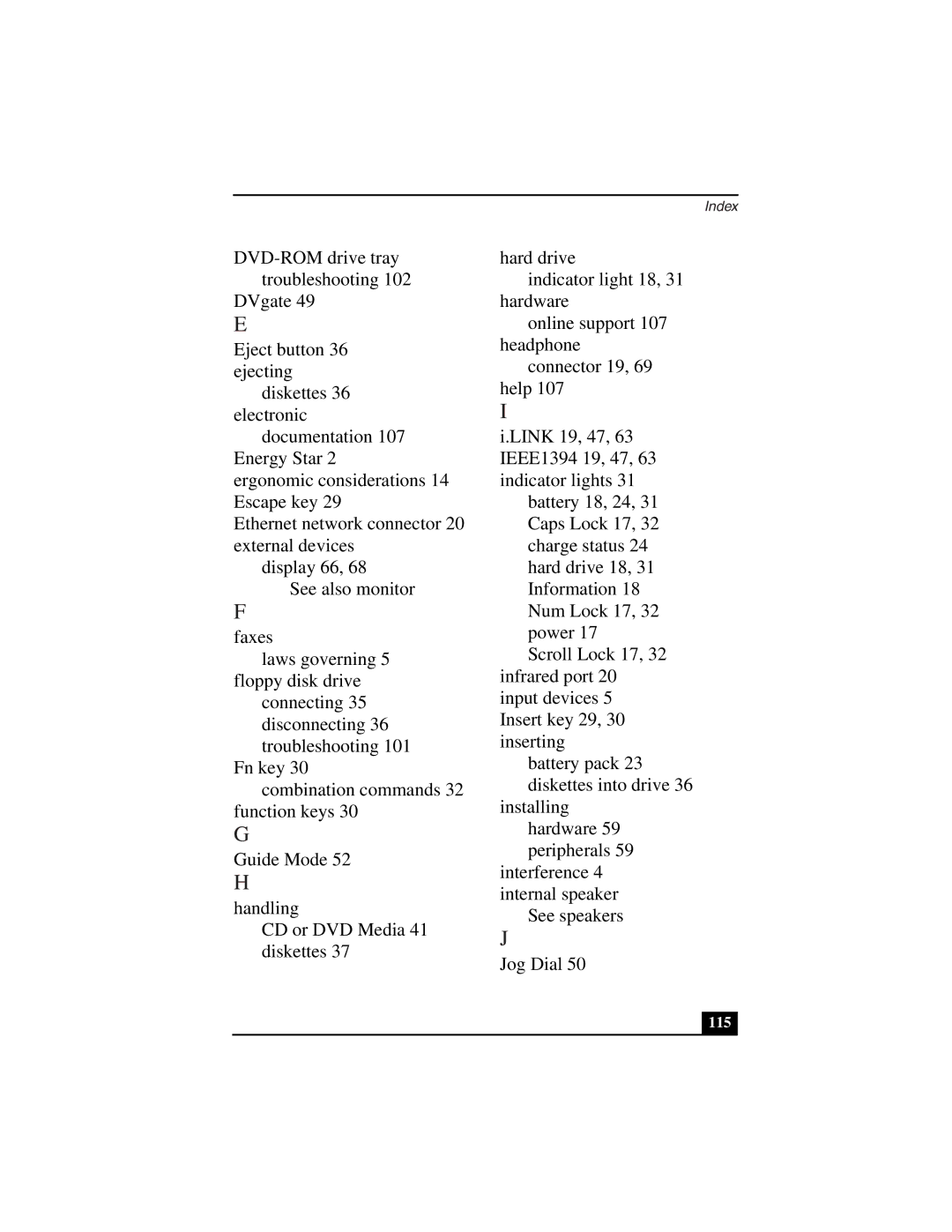 Sony PCG-Z505LSK, PCG-Z505LEK manual 115 