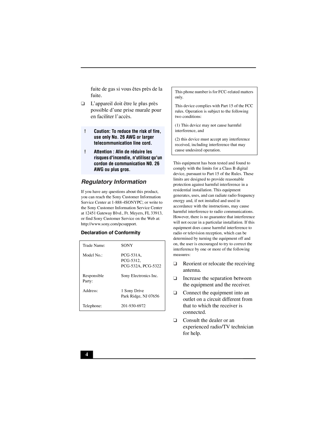 Sony PCG-Z505LSK, PCG-Z505LEK manual Regulatory Information, Declaration of Conformity 