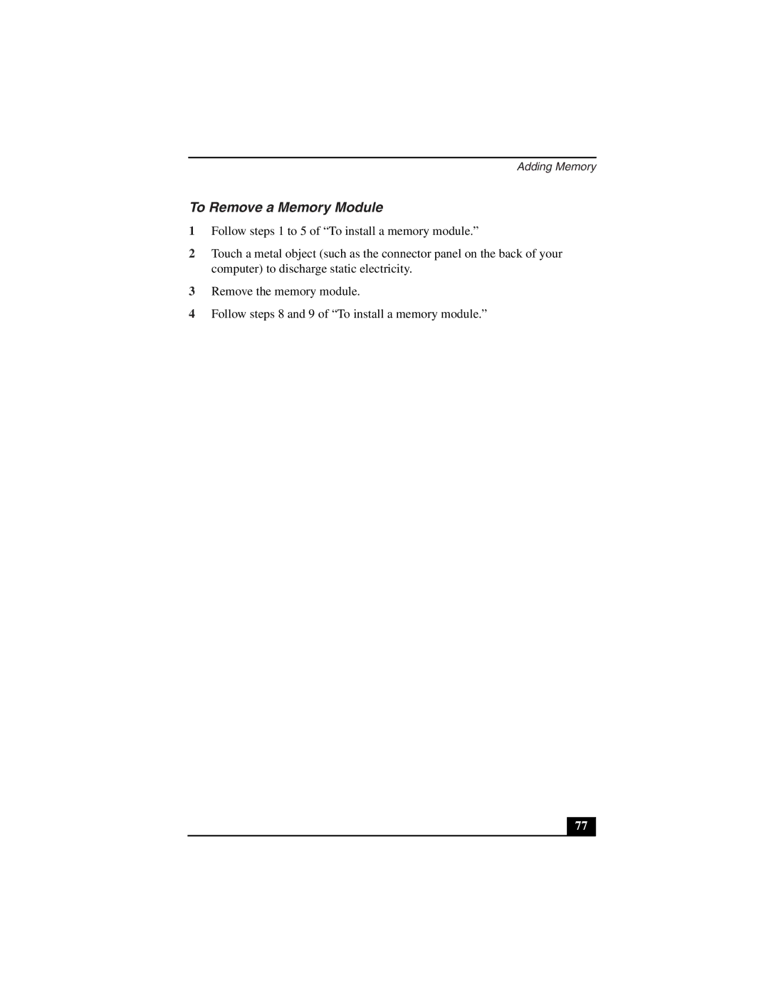 Sony PCG-Z505LSK, PCG-Z505LEK manual To Remove a Memory Module 