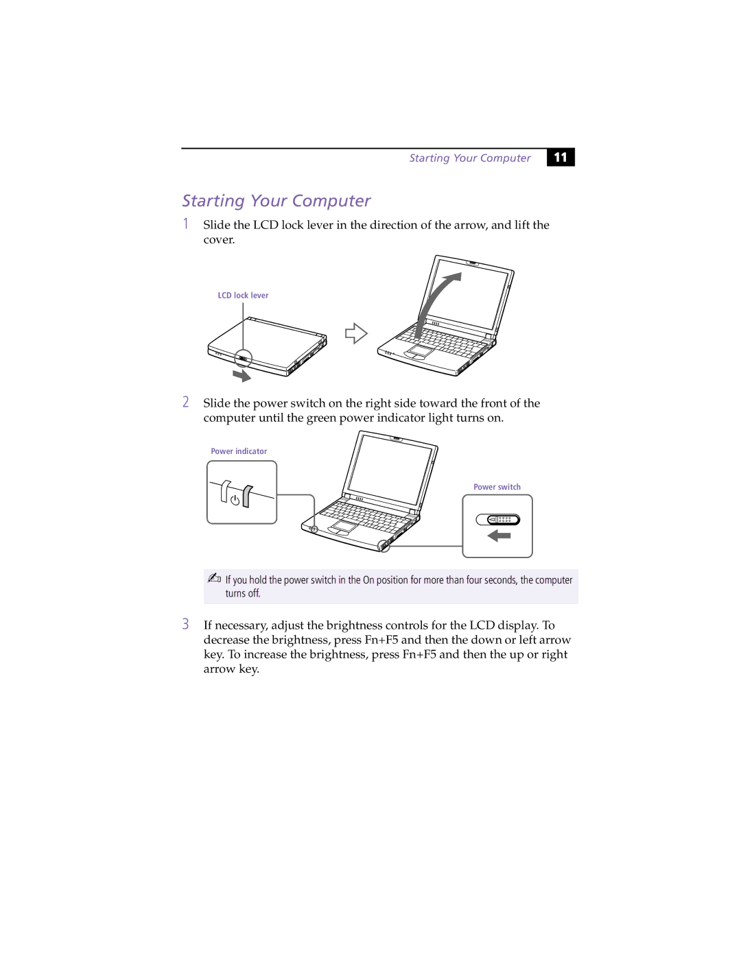 Sony PCG-Z505RX manual Starting Your Computer 