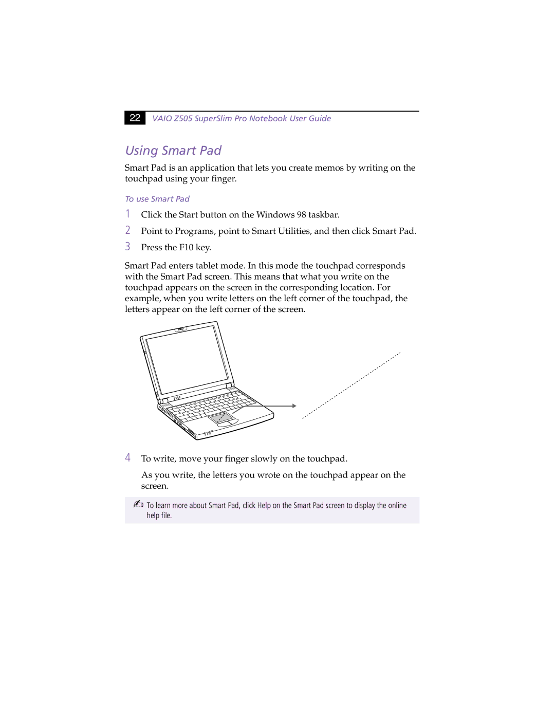 Sony PCG-Z505RX manual Using Smart Pad, To use Smart Pad 