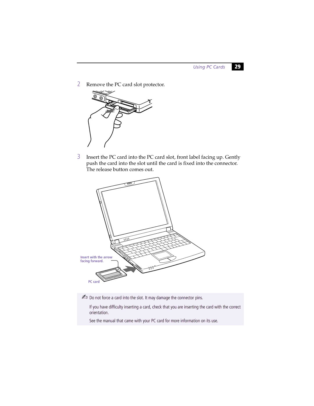 Sony PCG-Z505RX manual Using PC Cards 