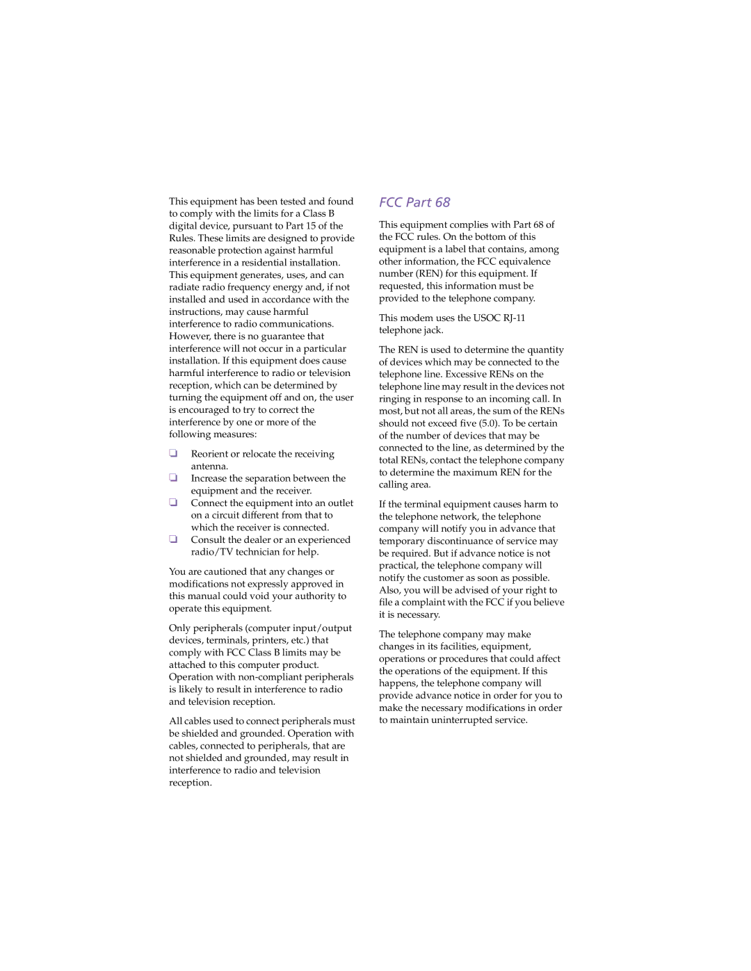 Sony PCG-Z505RX manual FCC Part 