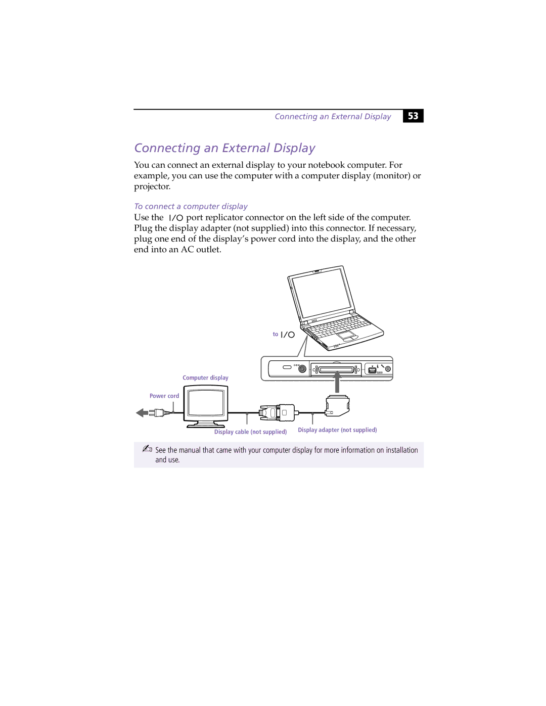 Sony PCG-Z505RX manual Connecting an External Display 