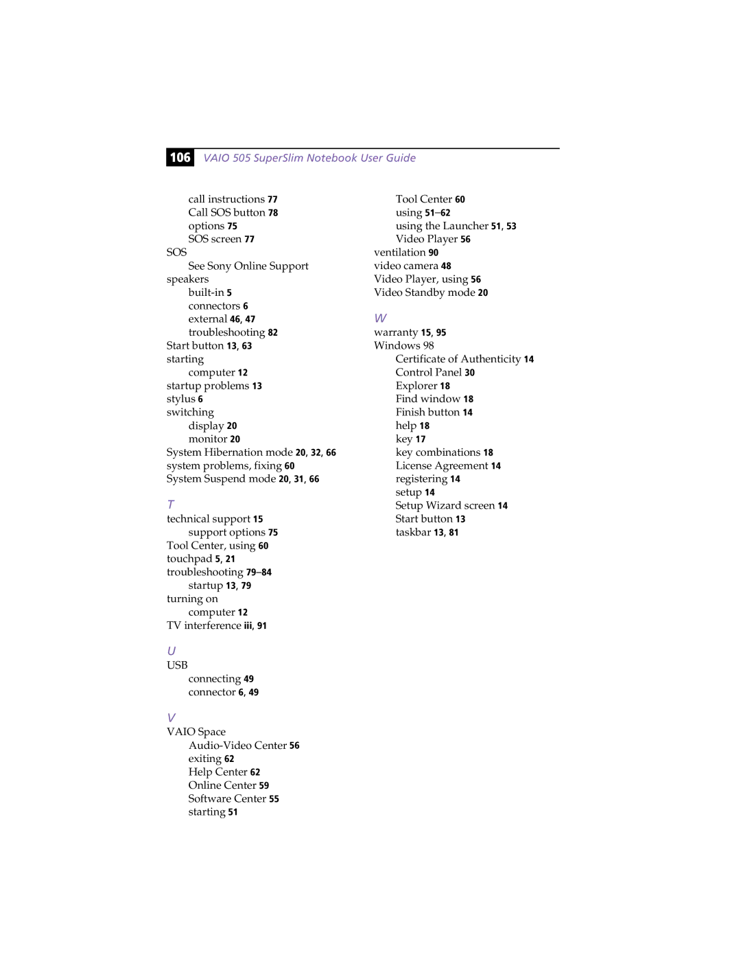 Sony PCG505FX manual Sos 