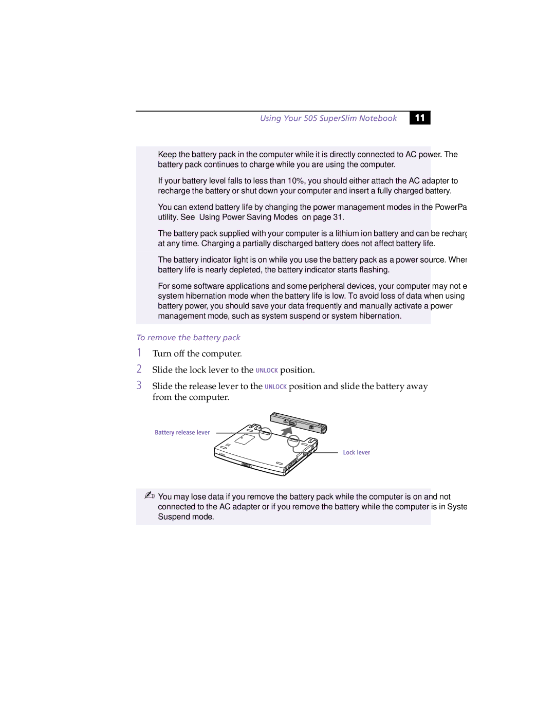 Sony PCG505FX manual Not 