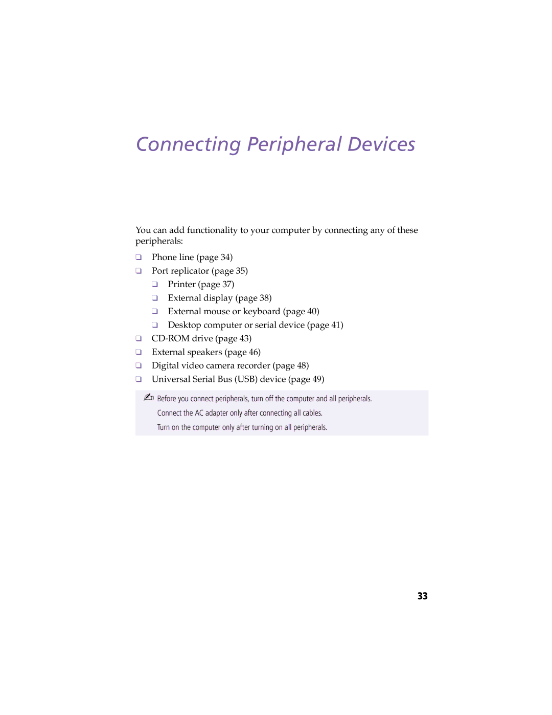 Sony PCG505FX manual Connecting Peripheral Devices 