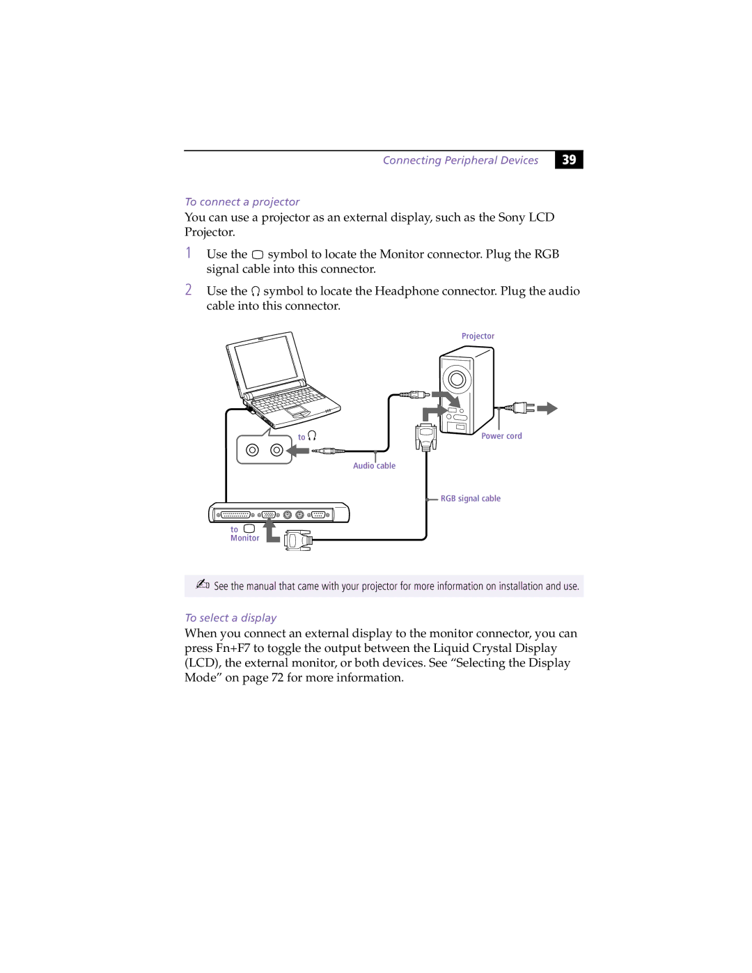 Sony PCG505FX manual Toconnectaprojector, Audiocable 