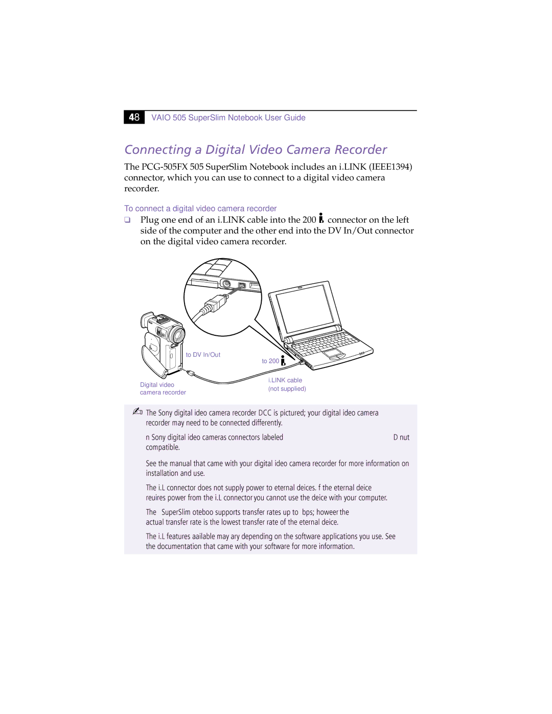 Sony PCG505FX manual Torecorderconnect. adigitalvideocamerarecorder, Connecting a Digital Video Camera Recorder 