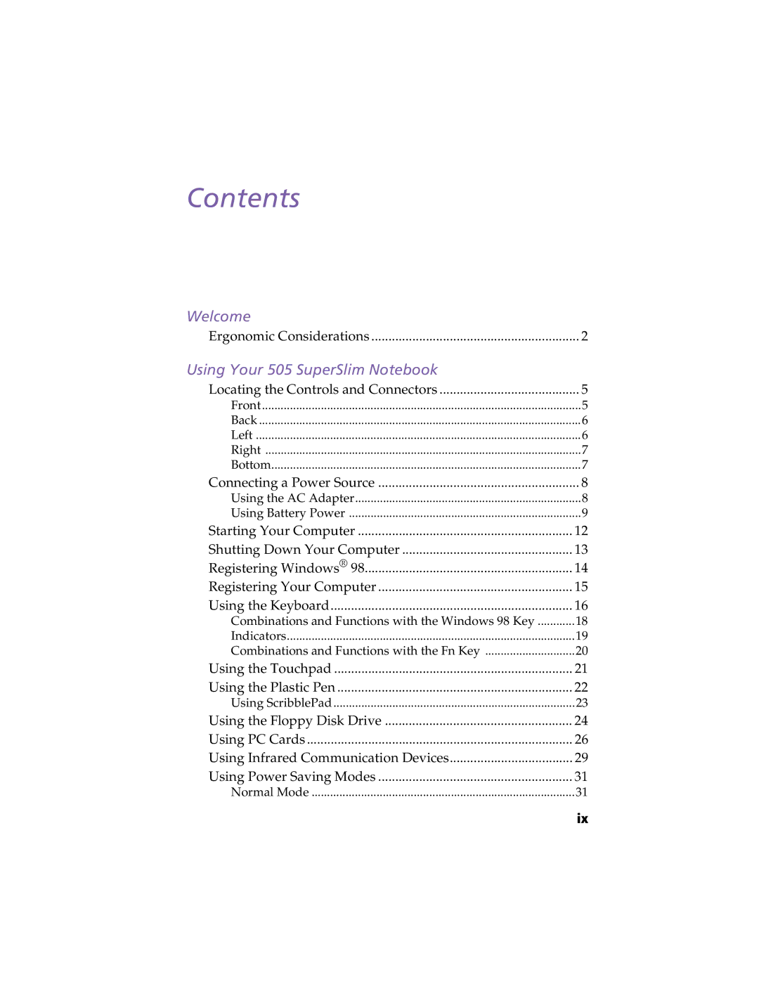 Sony PCG505FX manual Contents 