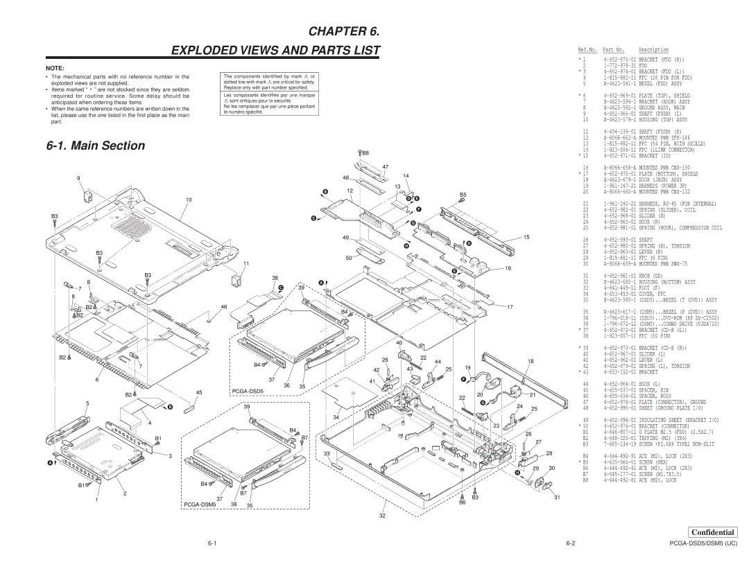 Sony PCGA-DSD5, PCGA-DSM5 service manual Chapter Exploded Views and Parts List, Main Section 