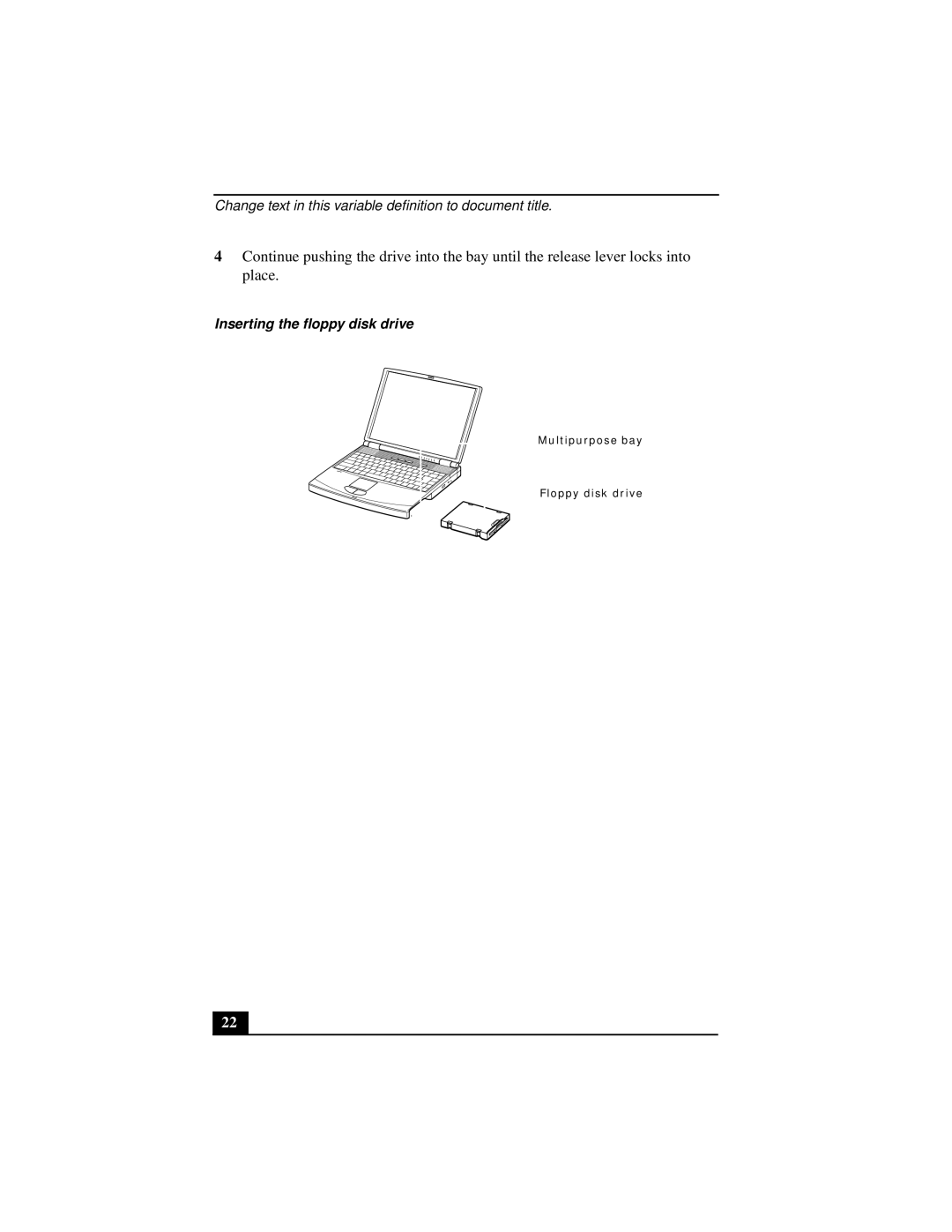 Sony PCGA-UMS1 manual Inserting the floppy disk drive 