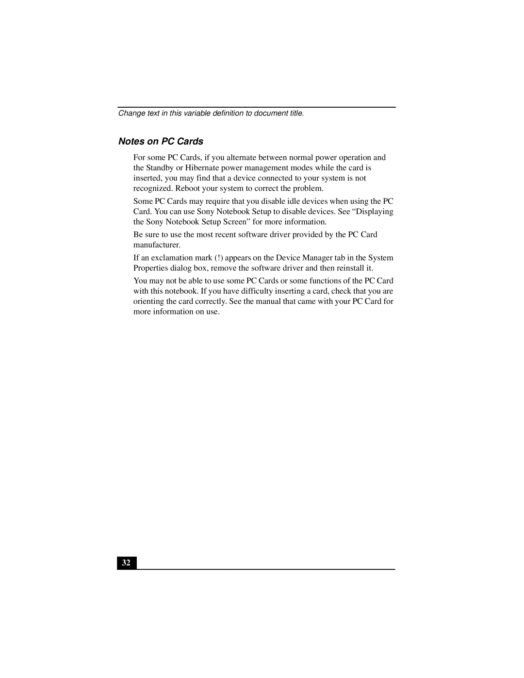 Sony PCGA-UMS1 manual Change text in this variable definition to document title 