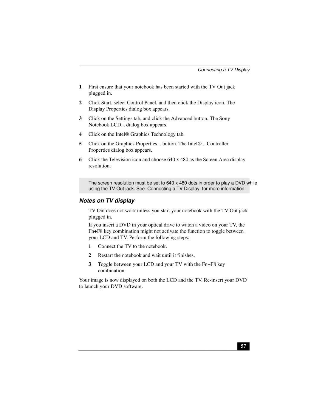 Sony PCGA-UMS1 manual Connecting a TV Display 