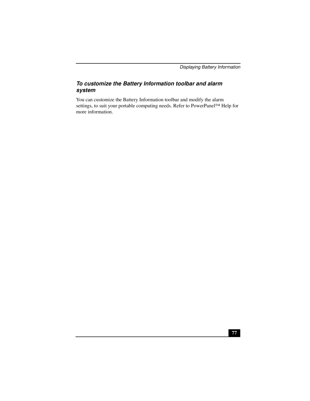 Sony PCGA-UMS1 manual Displaying Battery Information 