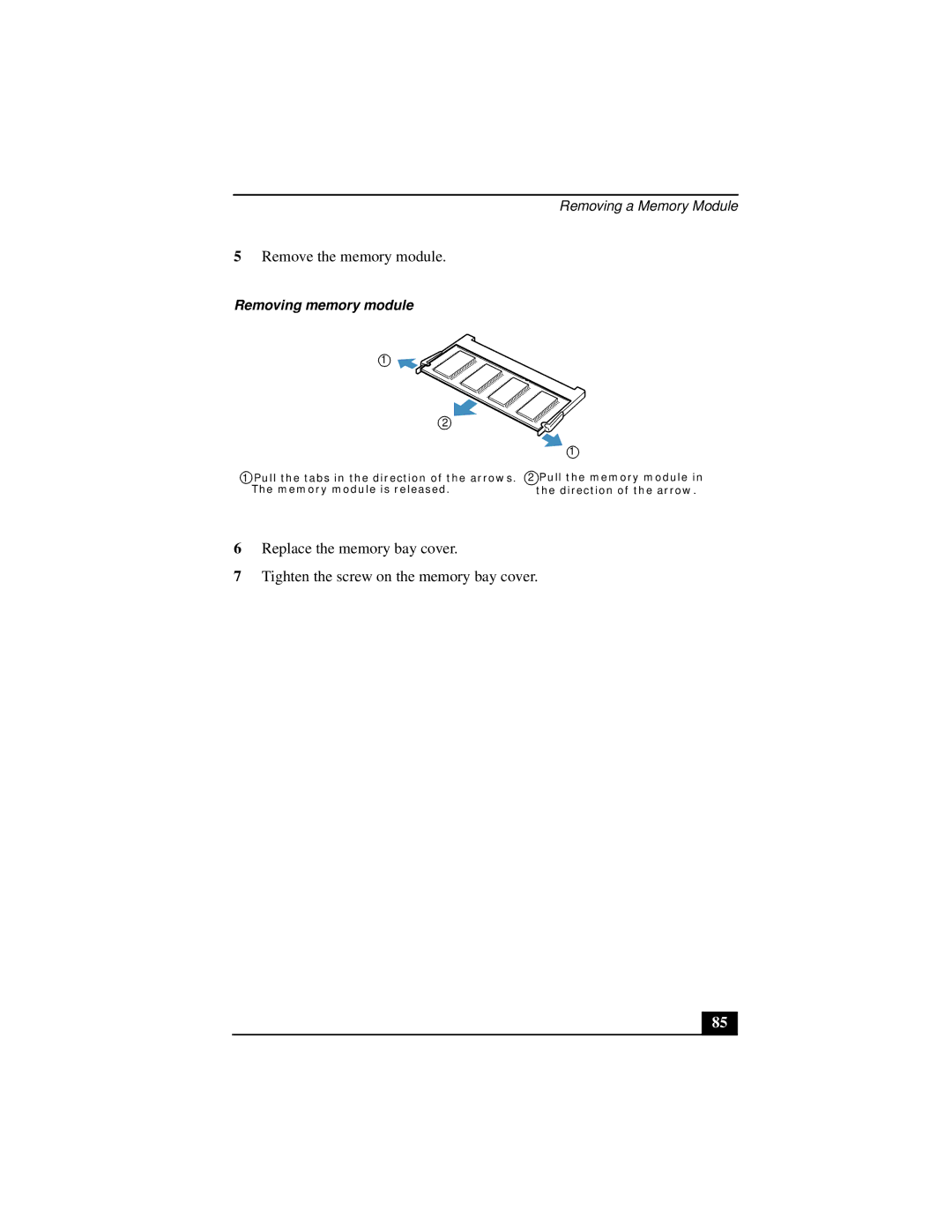 Sony PCGA-UMS1 manual Remove the memory module, Removing memory module 