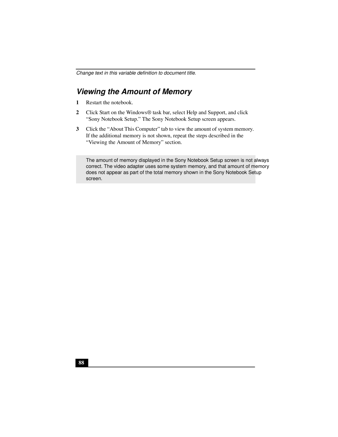 Sony PCGA-UMS1 manual Viewing the Amount of Memory 