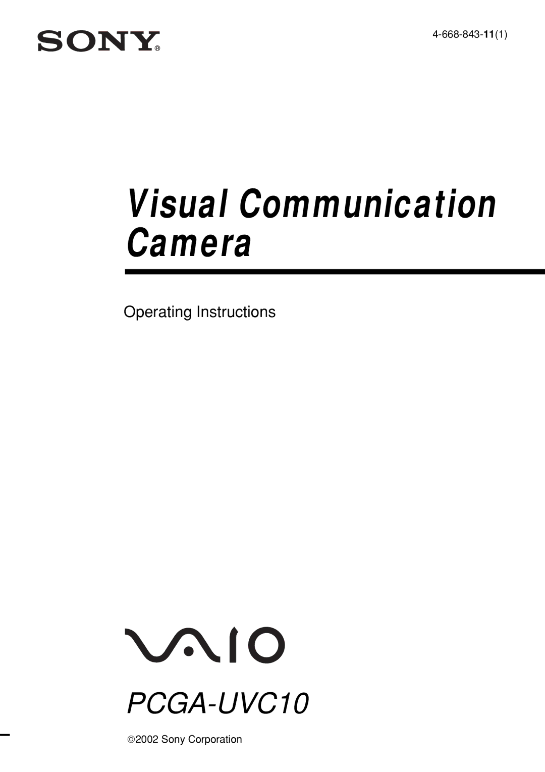 Sony PCGA-UVC10 operating instructions Visual Communication Camera, Operating Instructions 