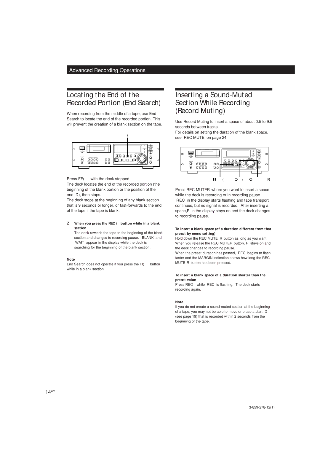 Sony PCM-R500, PCM-R700 manual 14EN, When you press the REC r button while in a blank section, Play REC r REC Mute R 