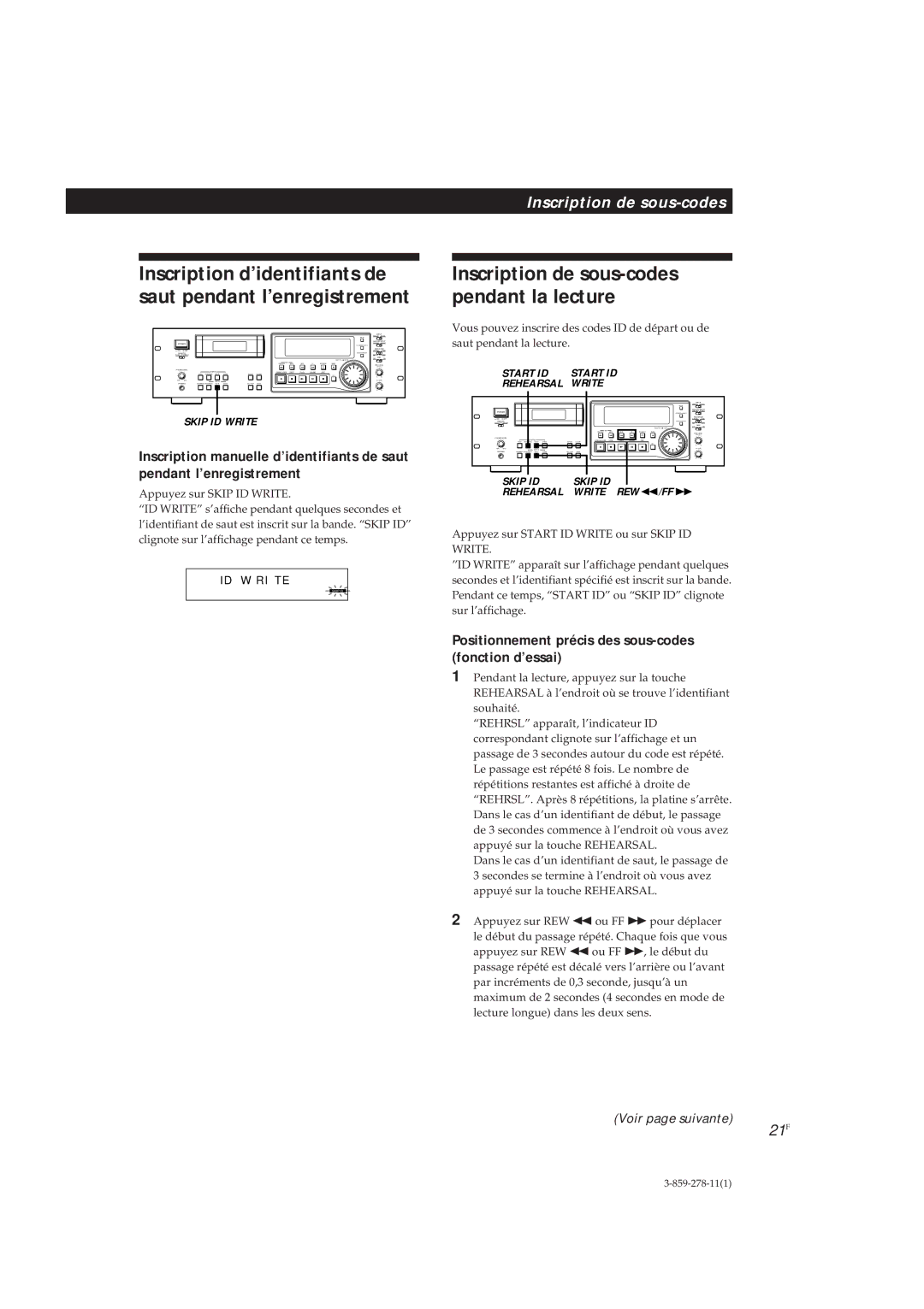 Sony PCM-R700, PCM-R500 manual Inscription d’identifiants de saut pendant l’enregistrement, 21F 
