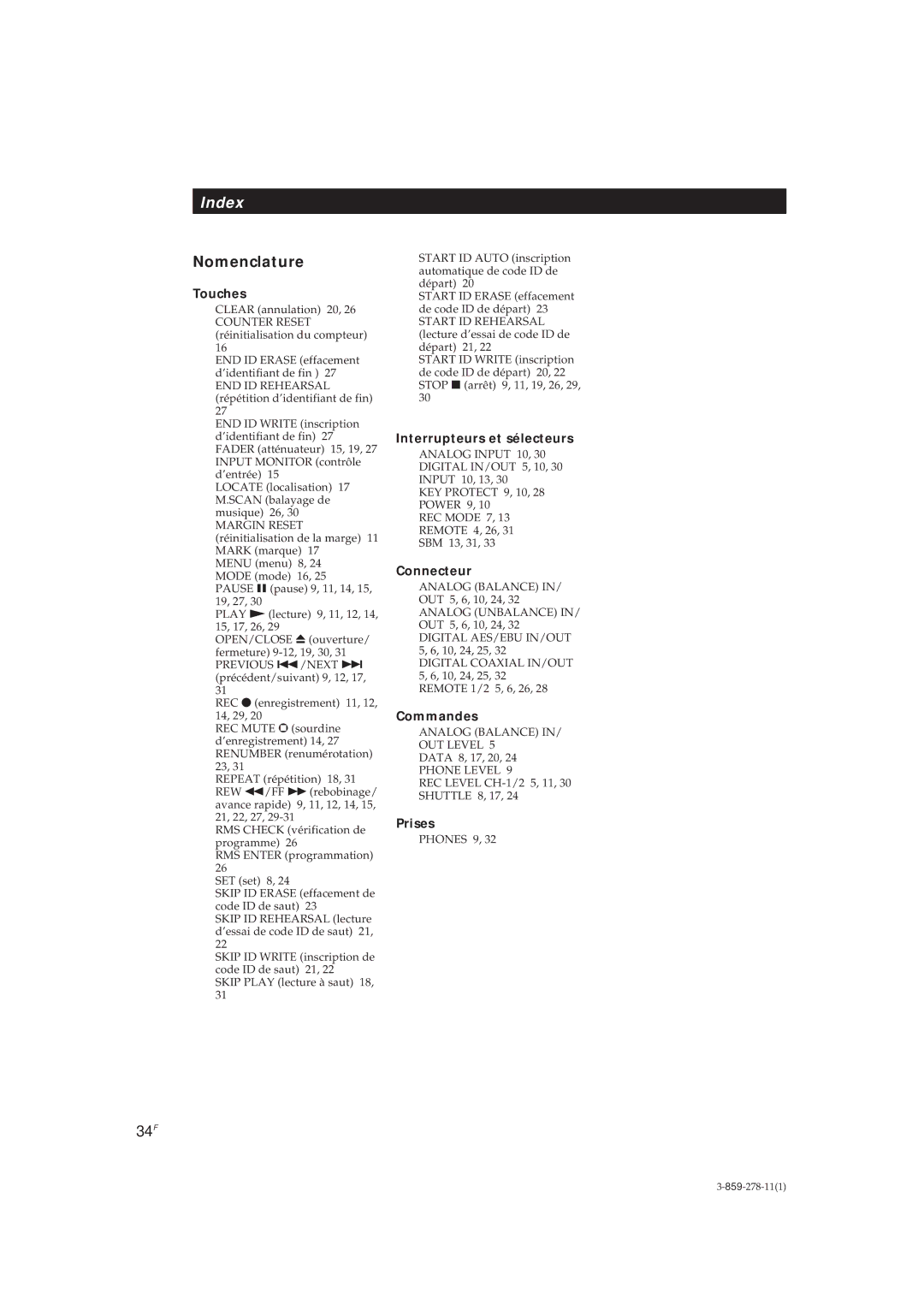 Sony PCM-R500, PCM-R700 manual Nomenclature, 34F 