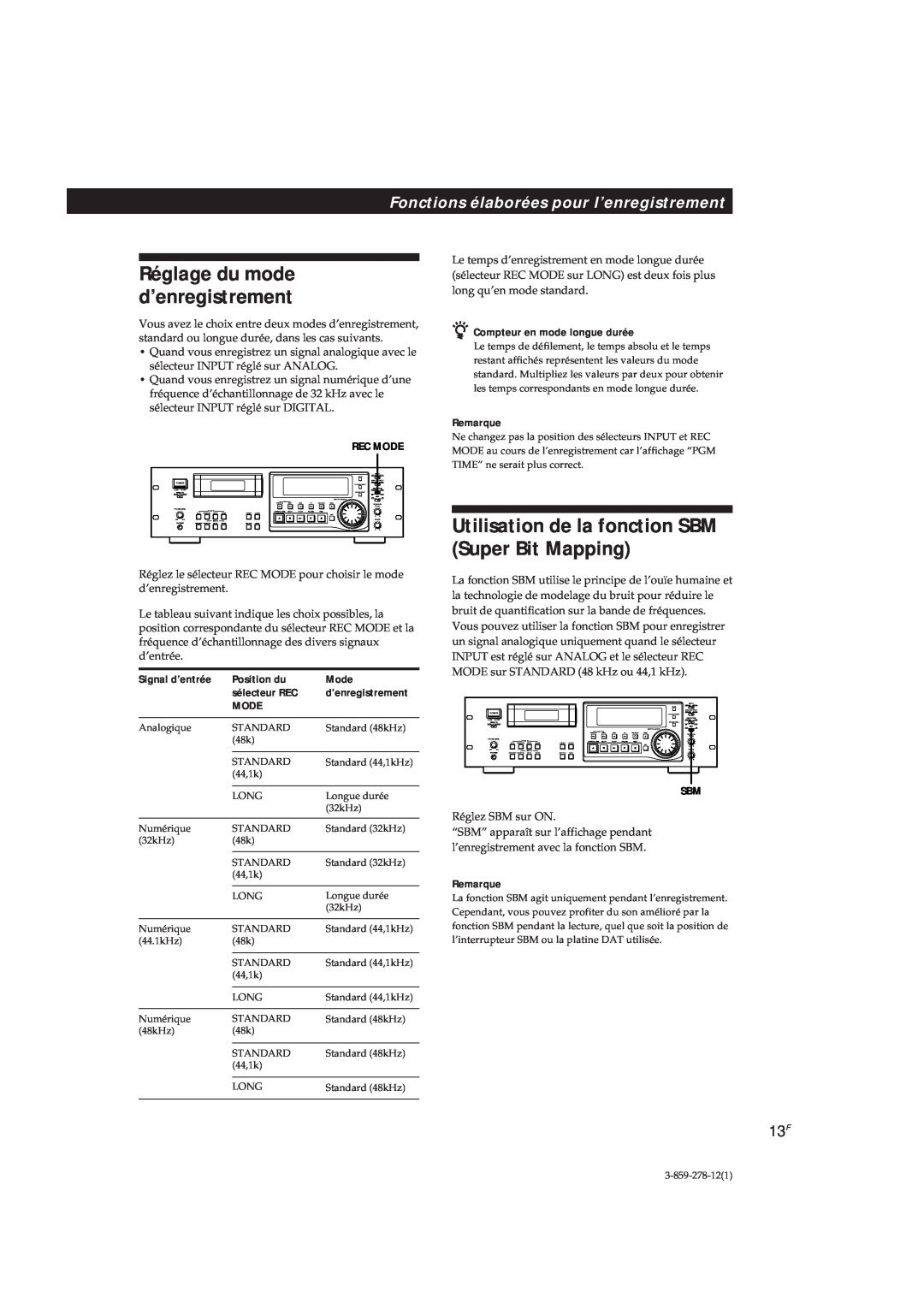 Sony PCM-R700 Utilisation de la fonction SBM Super Bit Mapping, Fonctions élaborées pour l’enregistrement, Signal d’entrée 