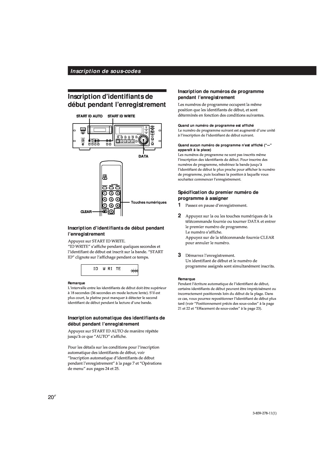 Sony PCM-R500, PCM-R700 manual Inscription de sous-codes 