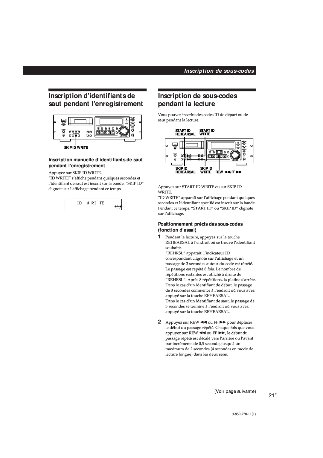 Sony PCM-R700, PCM-R500 manual Inscription de sous-codespendant la lecture 