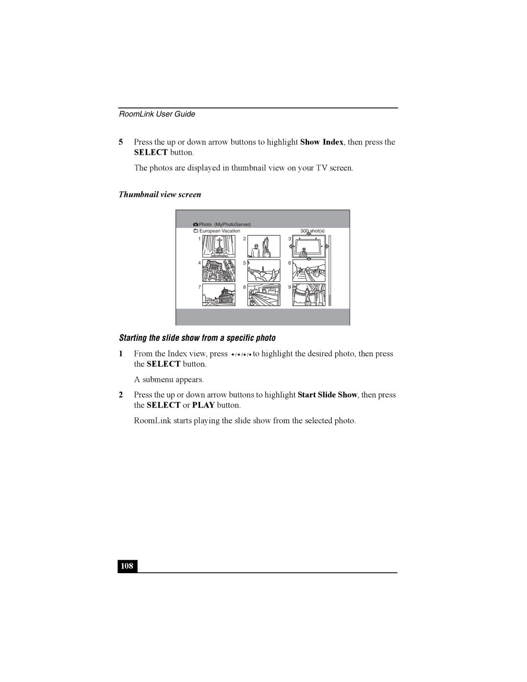 Sony PCNA-MR10 manual Thumbnail view screen, Starting the slide show from a specific photo 