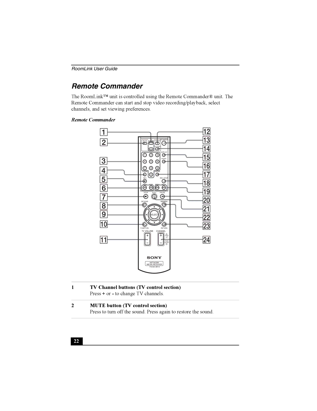 Sony PCNA-MR10 manual Remote Commander 