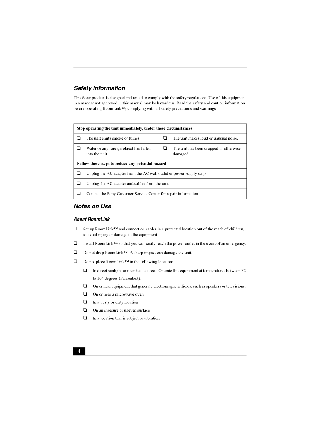 Sony PCNA-MR10 manual Safety Information, About RoomLink 