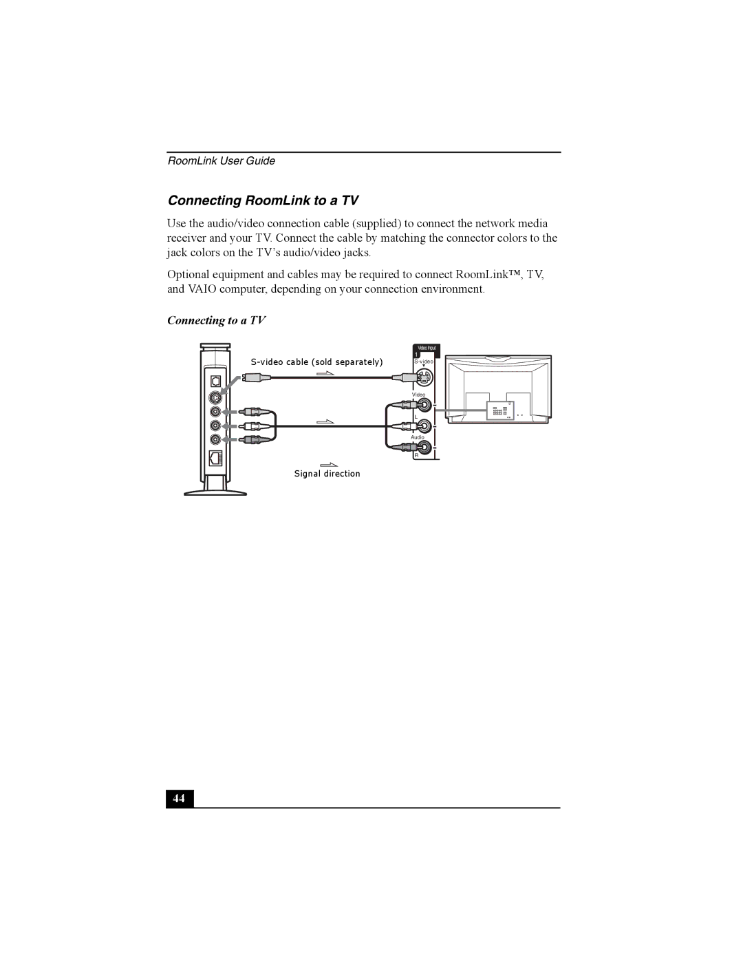 Sony PCNA-MR10 manual Connecting RoomLink to a TV, Connecting to a TV 