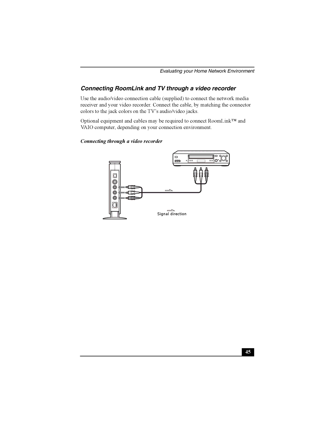 Sony PCNA-MR10 manual Connecting RoomLink and TV through a video recorder, Connecting through a video recorder 