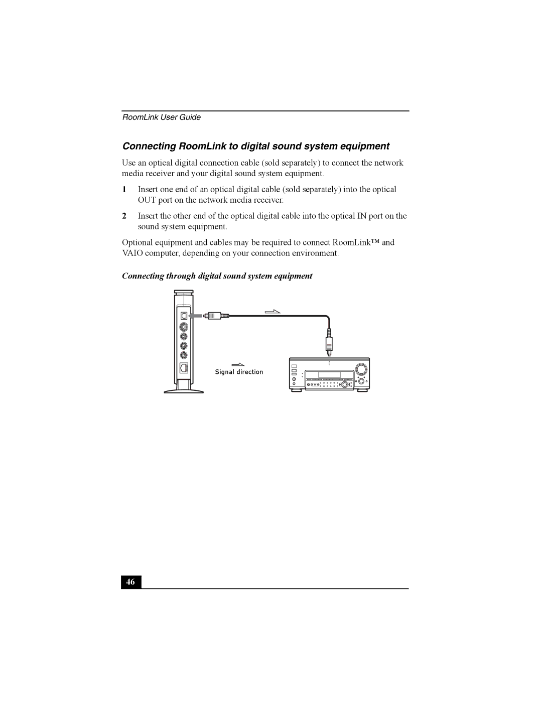 Sony PCNA-MR10 Connecting RoomLink to digital sound system equipment, Connecting through digital sound system equipment 
