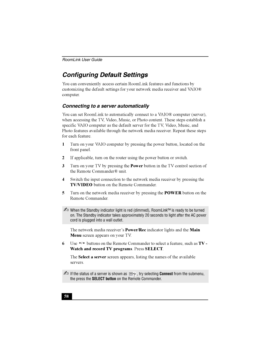 Sony PCNA-MR10 manual Configuring Default Settings, Connecting to a server automatically 