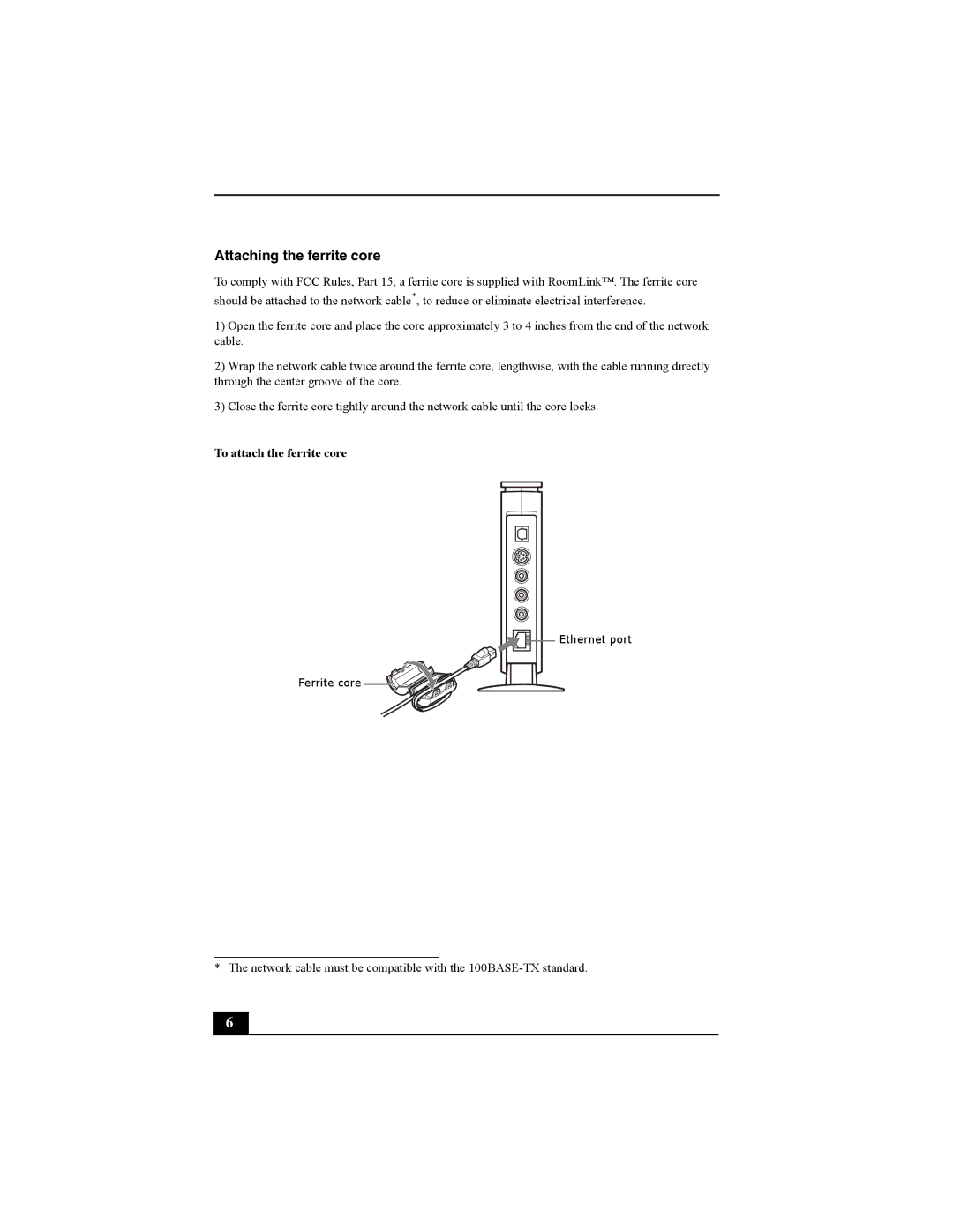 Sony PCNA-MR10 manual Attaching the ferrite core 