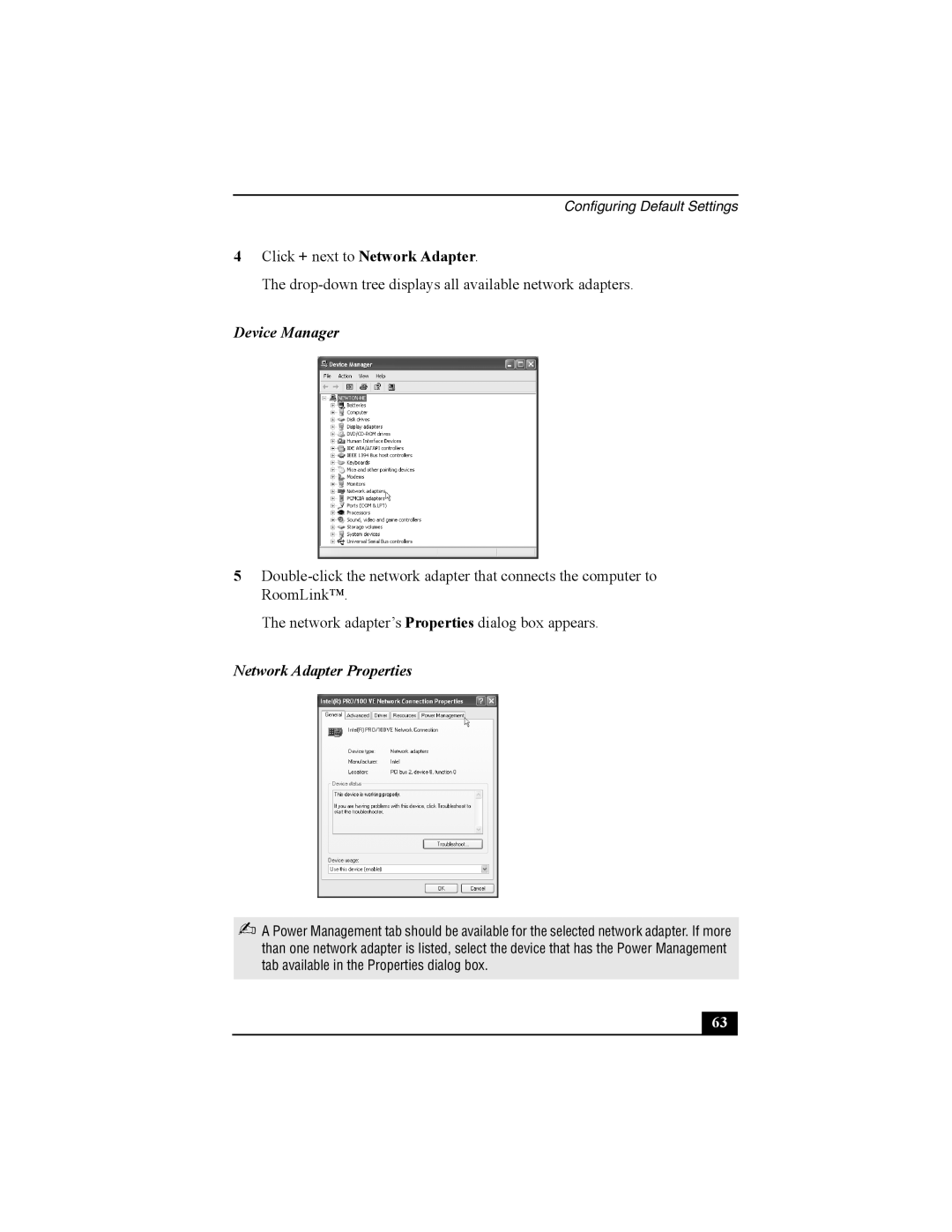 Sony PCNA-MR10 manual Device Manager, Network Adapter Properties 