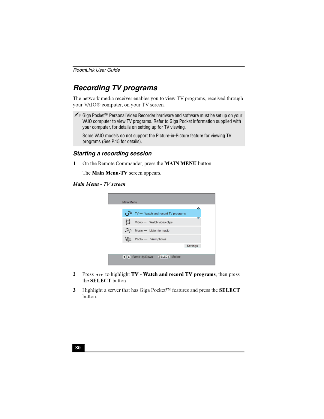 Sony PCNA-MR10 manual Recording TV programs, Starting a recording session 