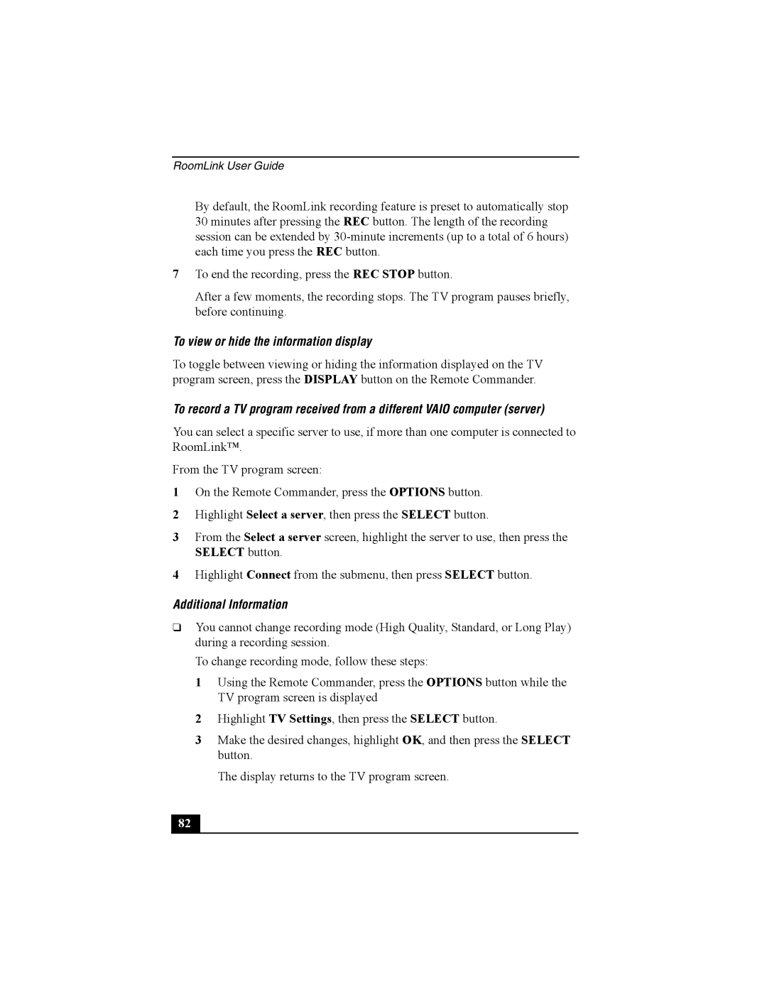 Sony PCNA-MR10 manual To view or hide the information display, Additional Information 