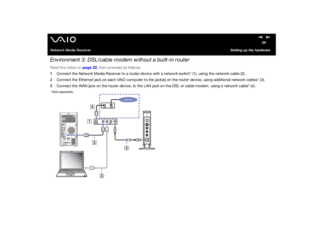 Sony PCNA-MR10A manual Environment 3 DSL/cable modem without a built-in router 