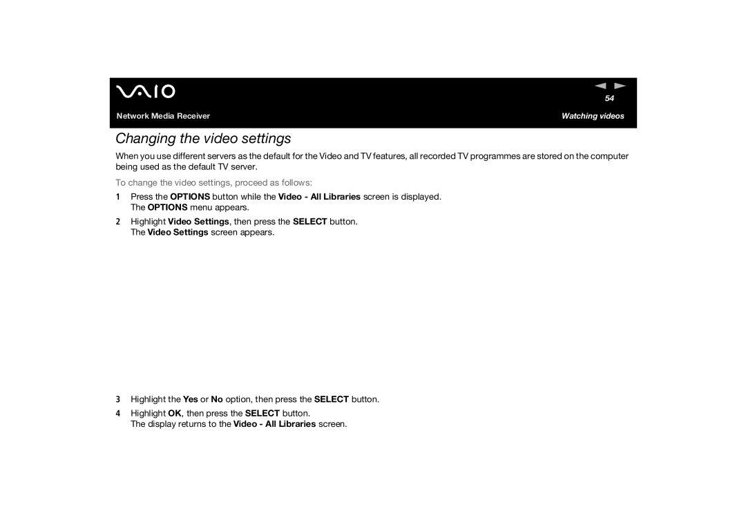 Sony PCNA-MR10A manual Changing the video settings, To change the video settings, proceed as follows 