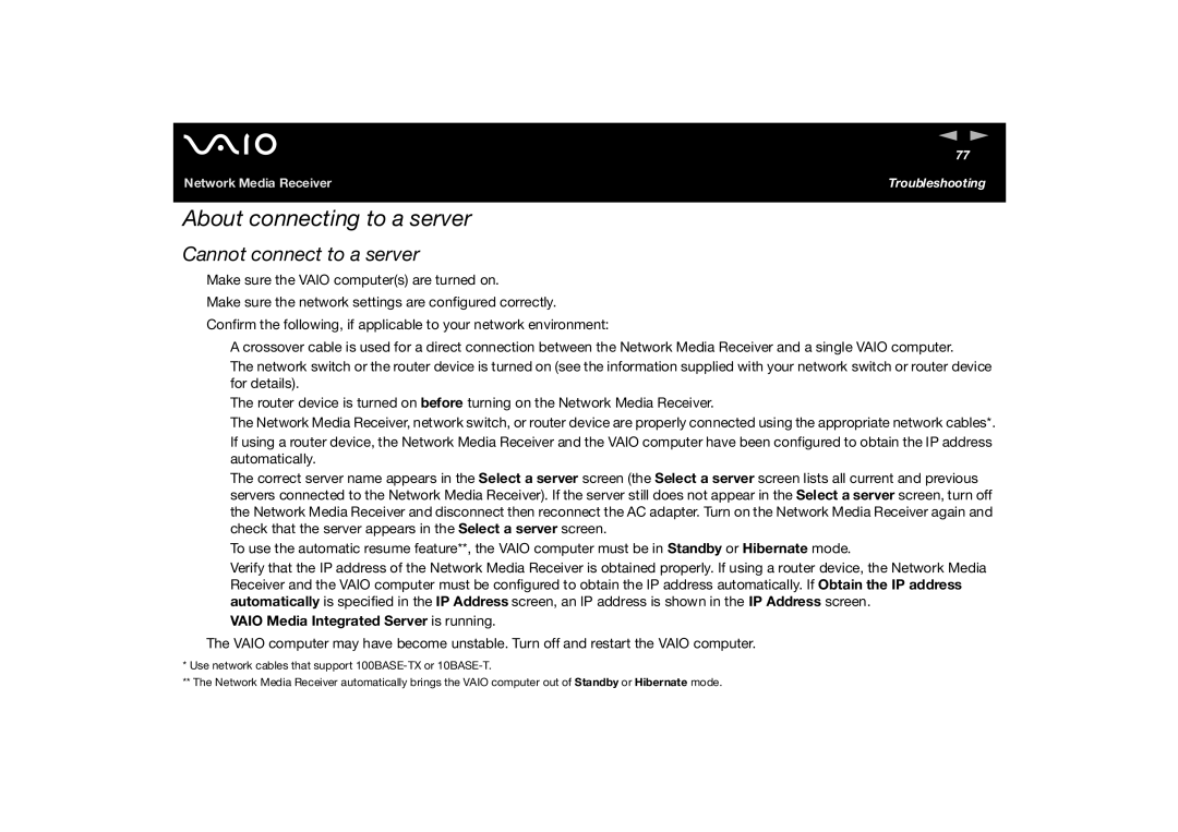 Sony PCNA-MR10A manual About connecting to a server, Cannot connect to a server 