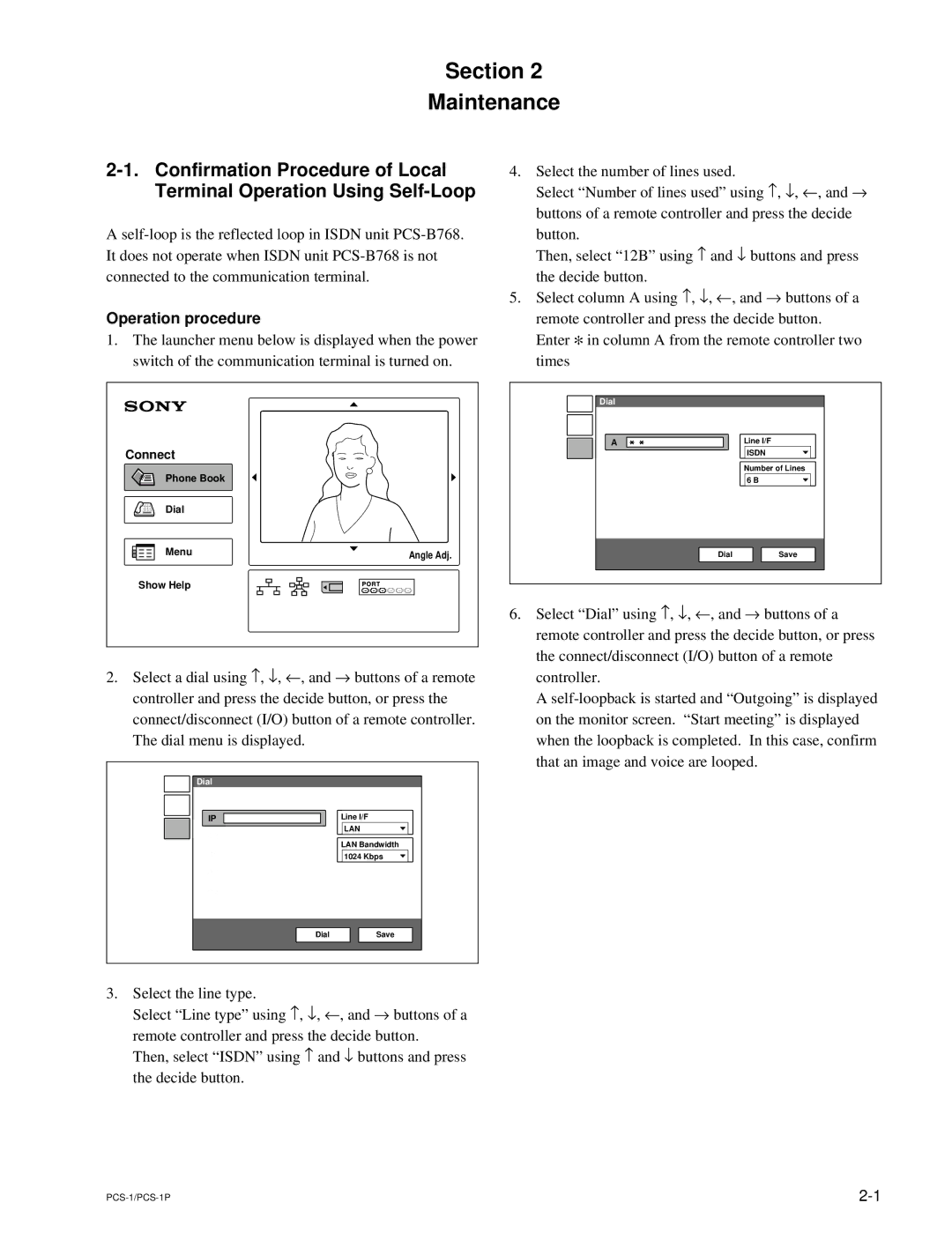 Sony PCS-1P manual Section Maintenance, Operation procedure 