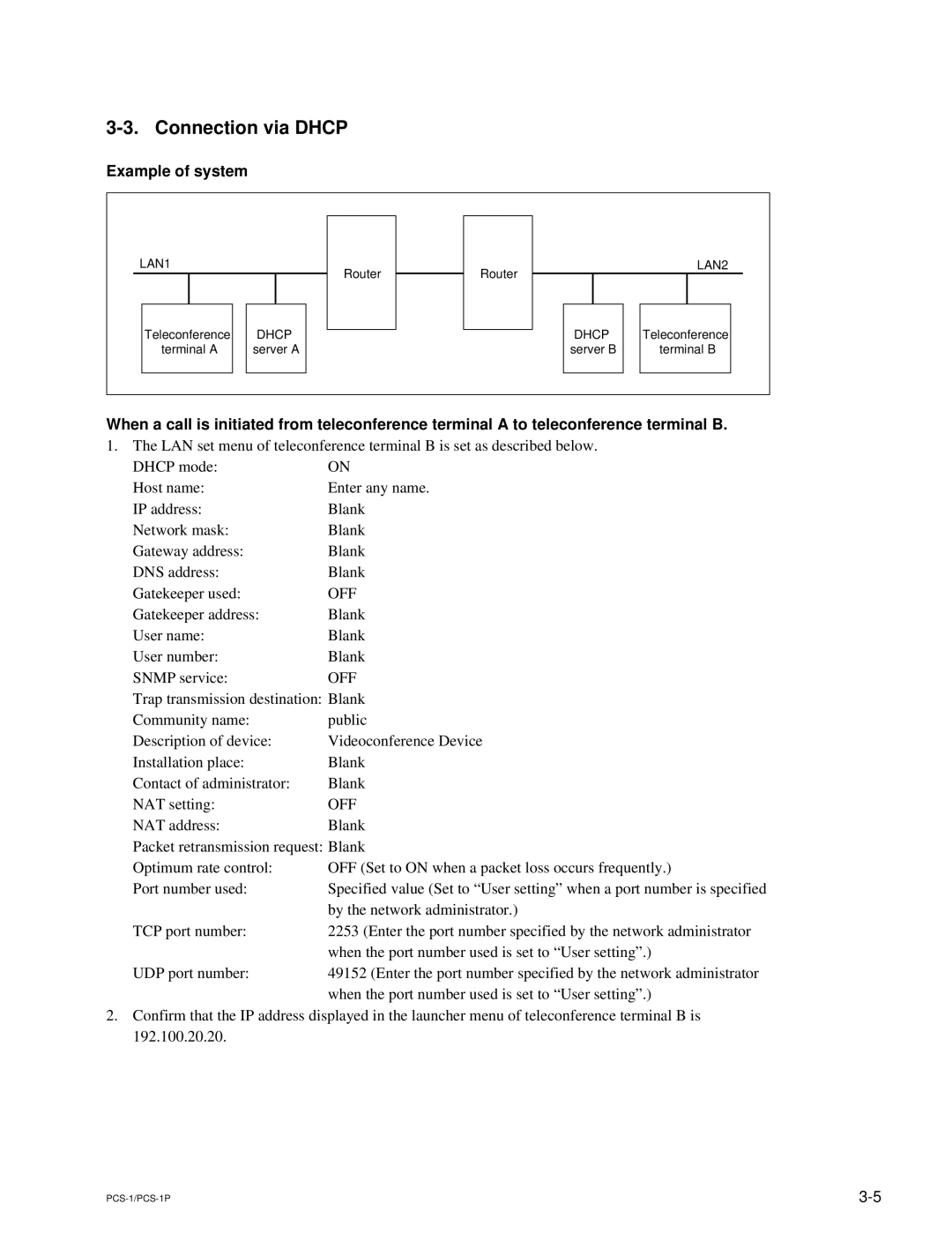 Sony PCS-1P manual Connection via Dhcp 