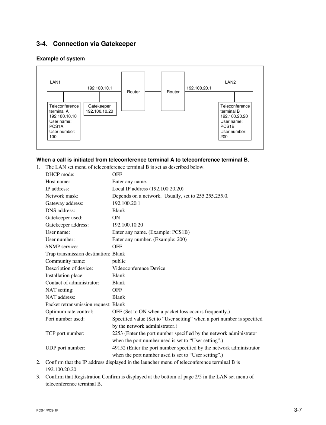 Sony PCS-1P manual Connection via Gatekeeper, LAN1 LAN2 