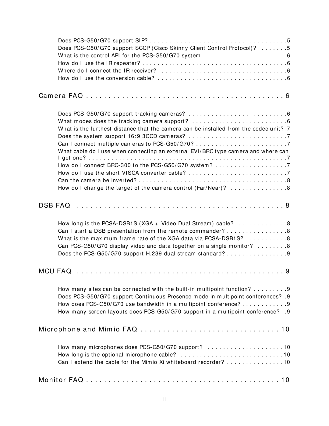 Sony PCS-G70 manual Camera FAQ 