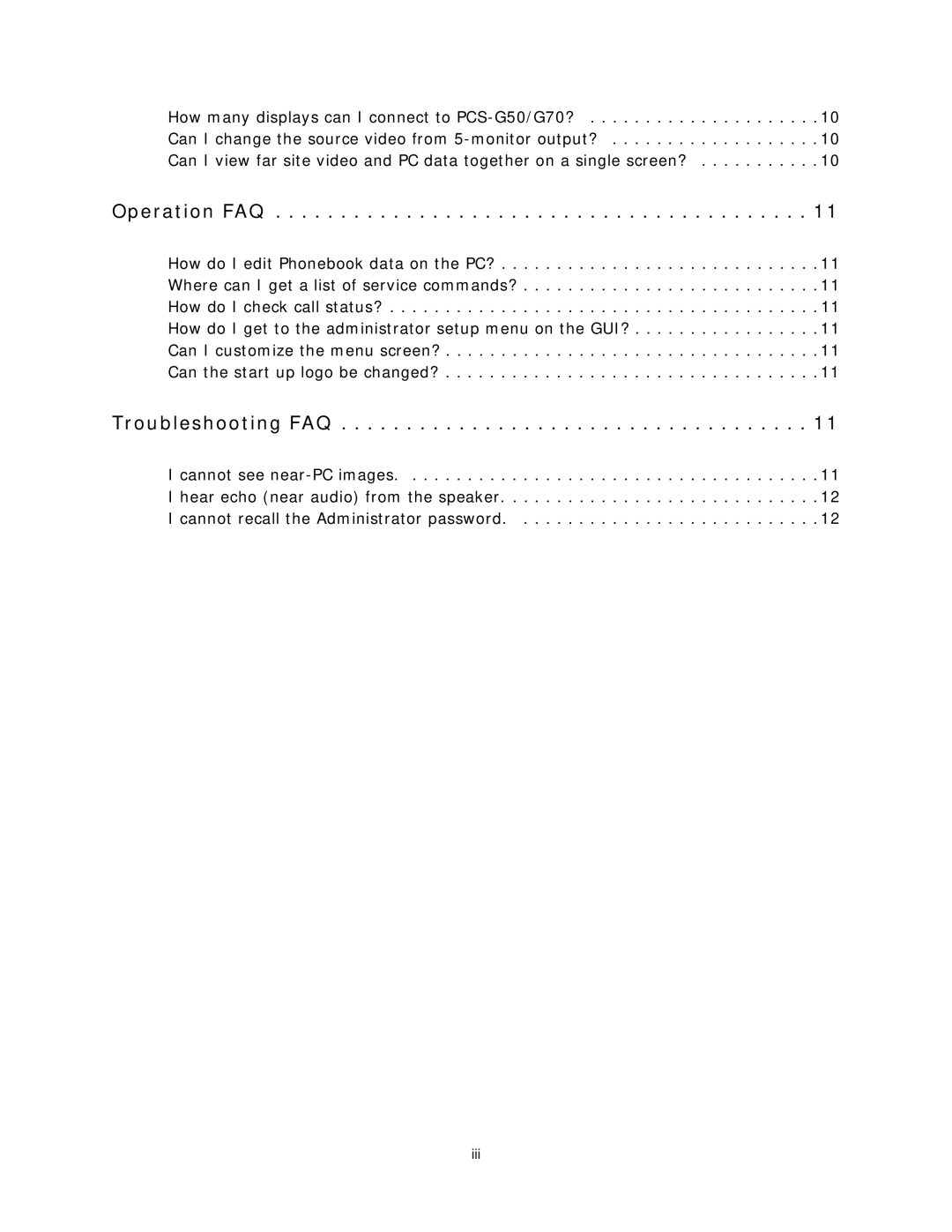 Sony PCS-G70 manual Operation FAQ 