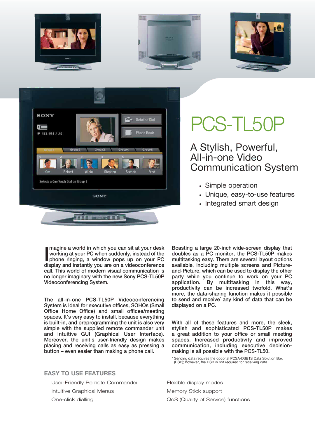 Sony PCS-TL50P manual Stylish, Powerful All-in-one Video Communication System 