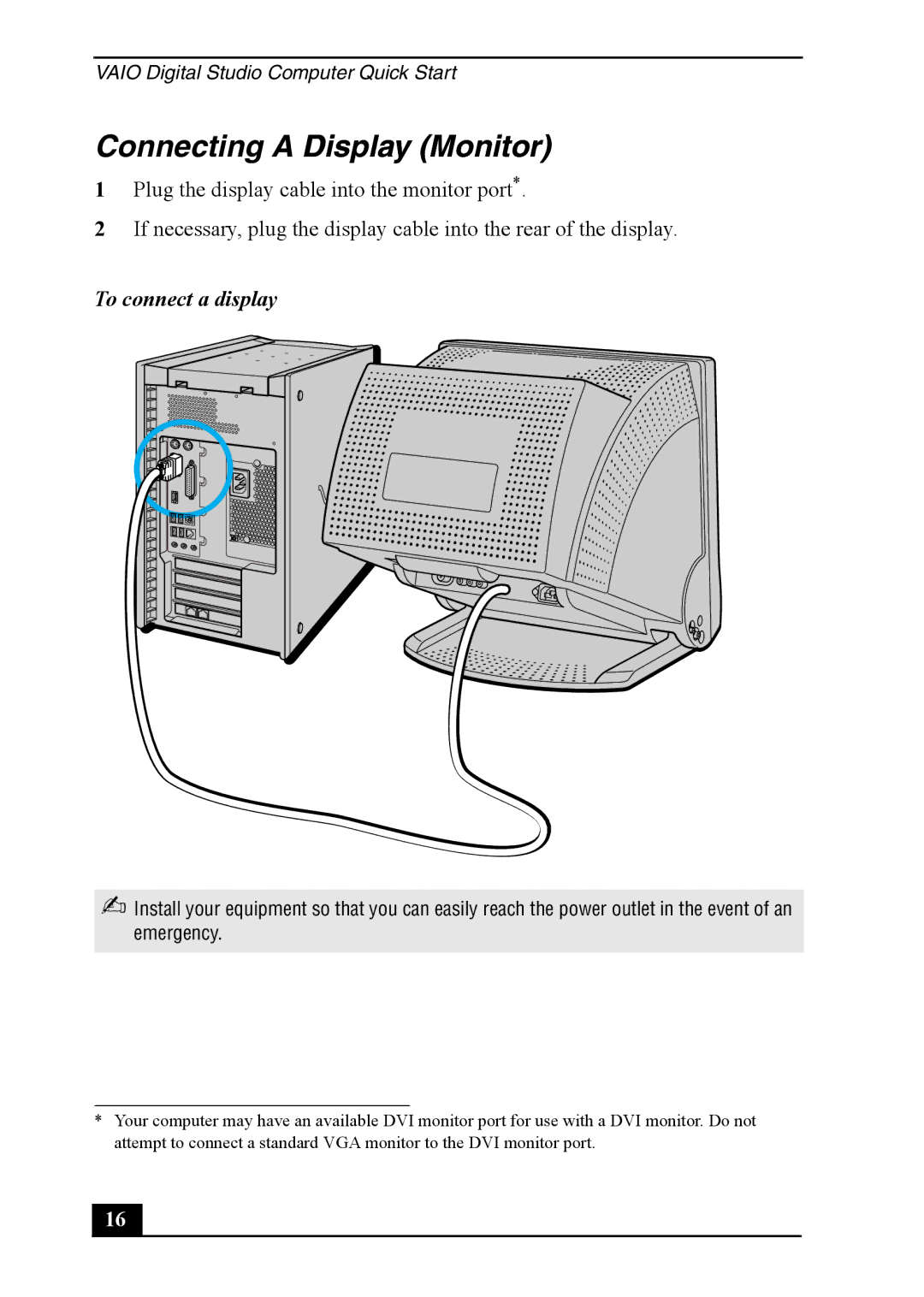 Sony PCV-7762, PCVA-IMB4A quick start Connecting a Display Monitor, To connect a display 