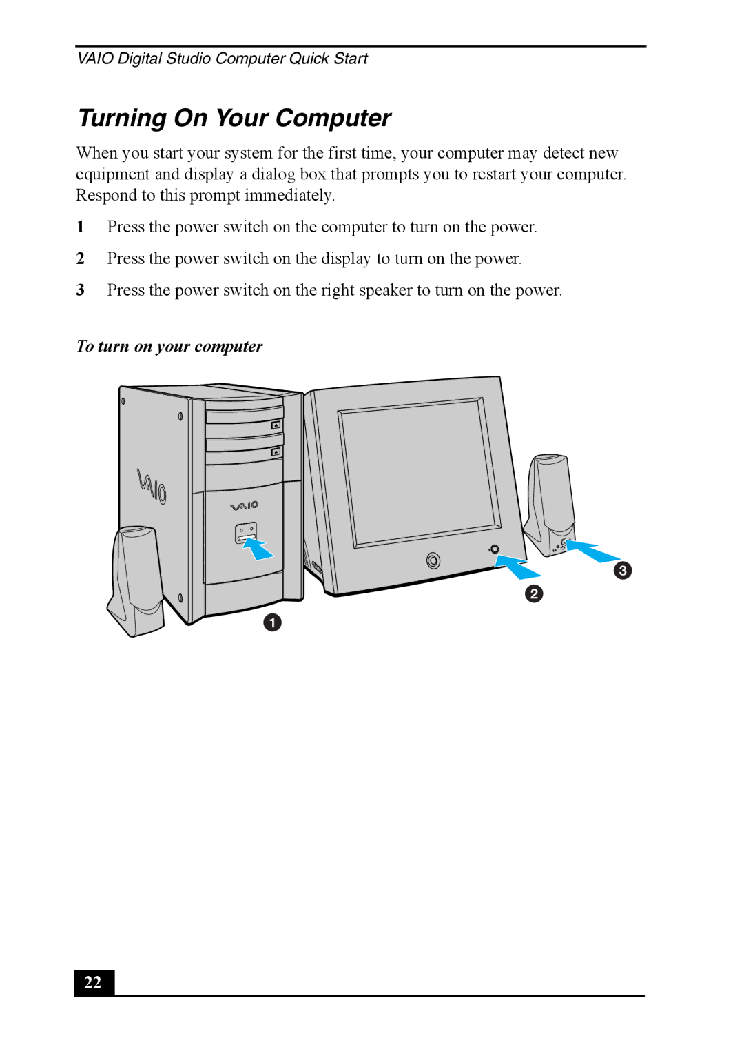 Sony PCV-7762, PCVA-IMB4A quick start Turning On Your Computer, To turn on your computer 